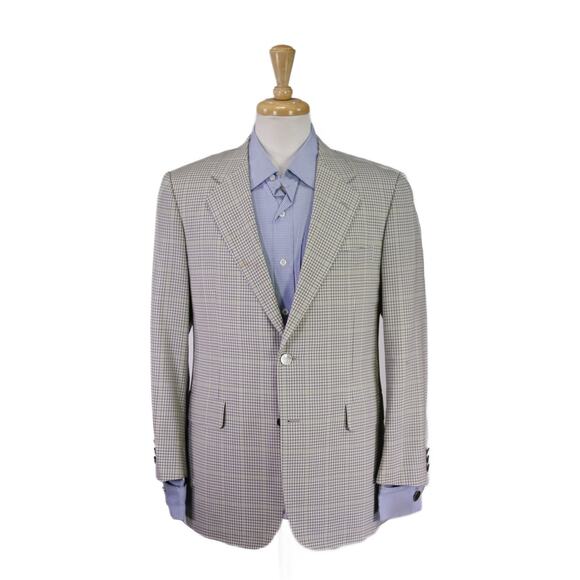 Hickey Freeman Other - Hickey Freeman Gray Cream Gingham Check Lime Green Wool Sportcoat Blazer 40S